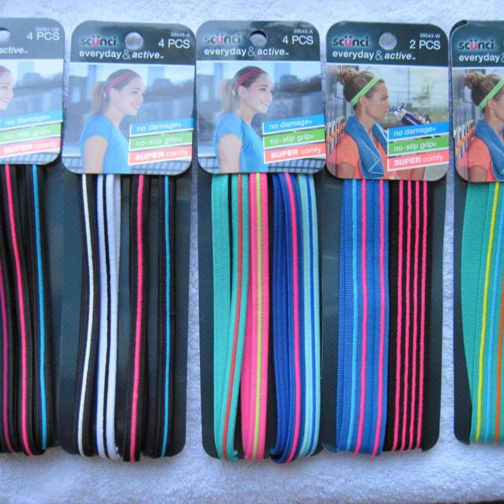 Scunci Everyday & Active No Slip Silicone No Metal Damage Comfy Head Bands Black